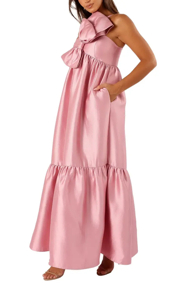 Beautiful A-Line One-Shoulder Sleeveless Satin Floor-Length Prom Dress